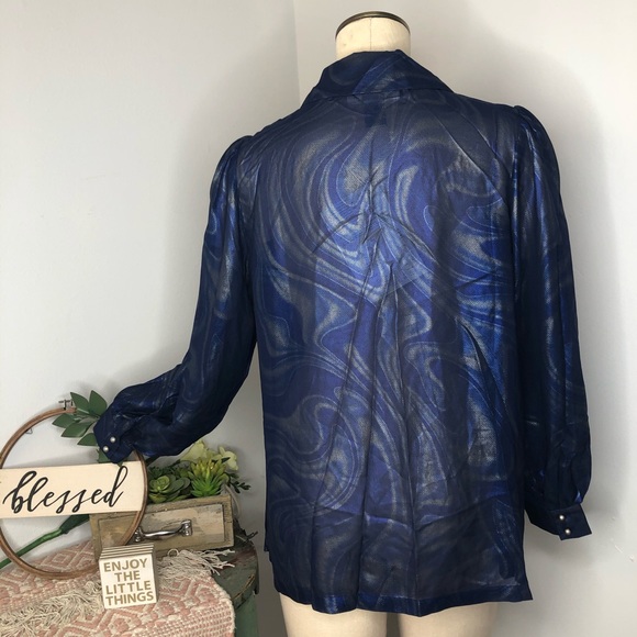 GS Disco Watercolor Sheer Cuffed Sleeves Blouse M - Picture 7 of 8